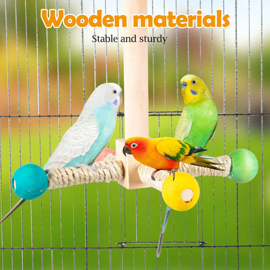 Interactive Spinning Bird Perch Toy - Wooden Exercise Stand for Budgies, Cockatiels & Small Parakeets