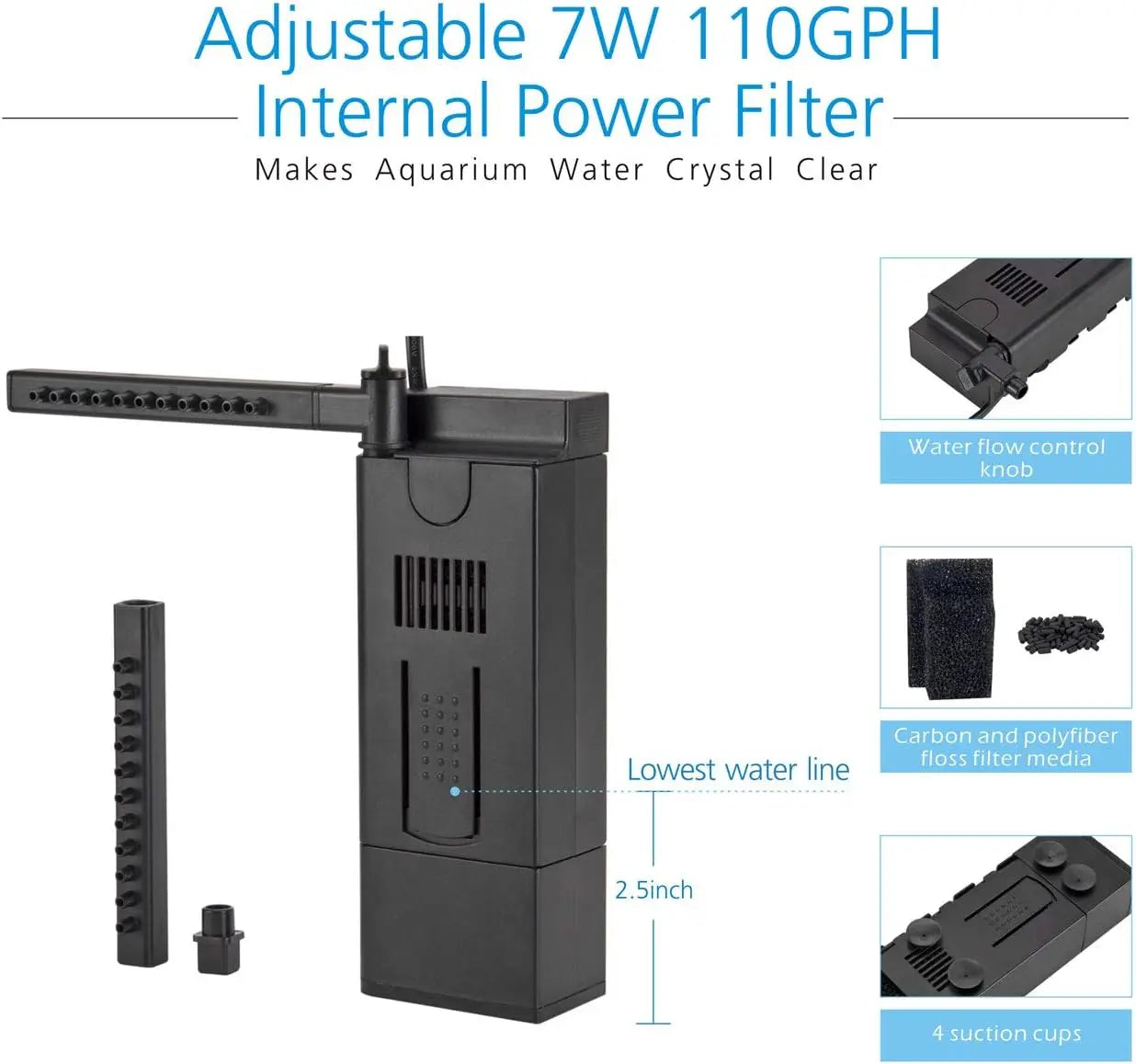 8 Gallon Curved Glass Aquarium Starter Kit – LED Light, Filter & 3D Rockery Background