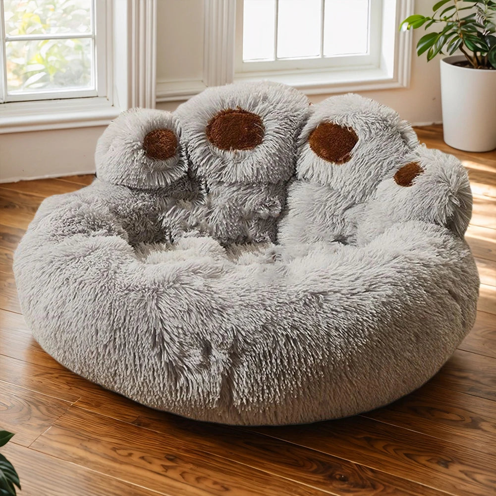 Paw-Shaped Dog Bed - Soft Fluffy Pet Sofa with Removable Washable Cover