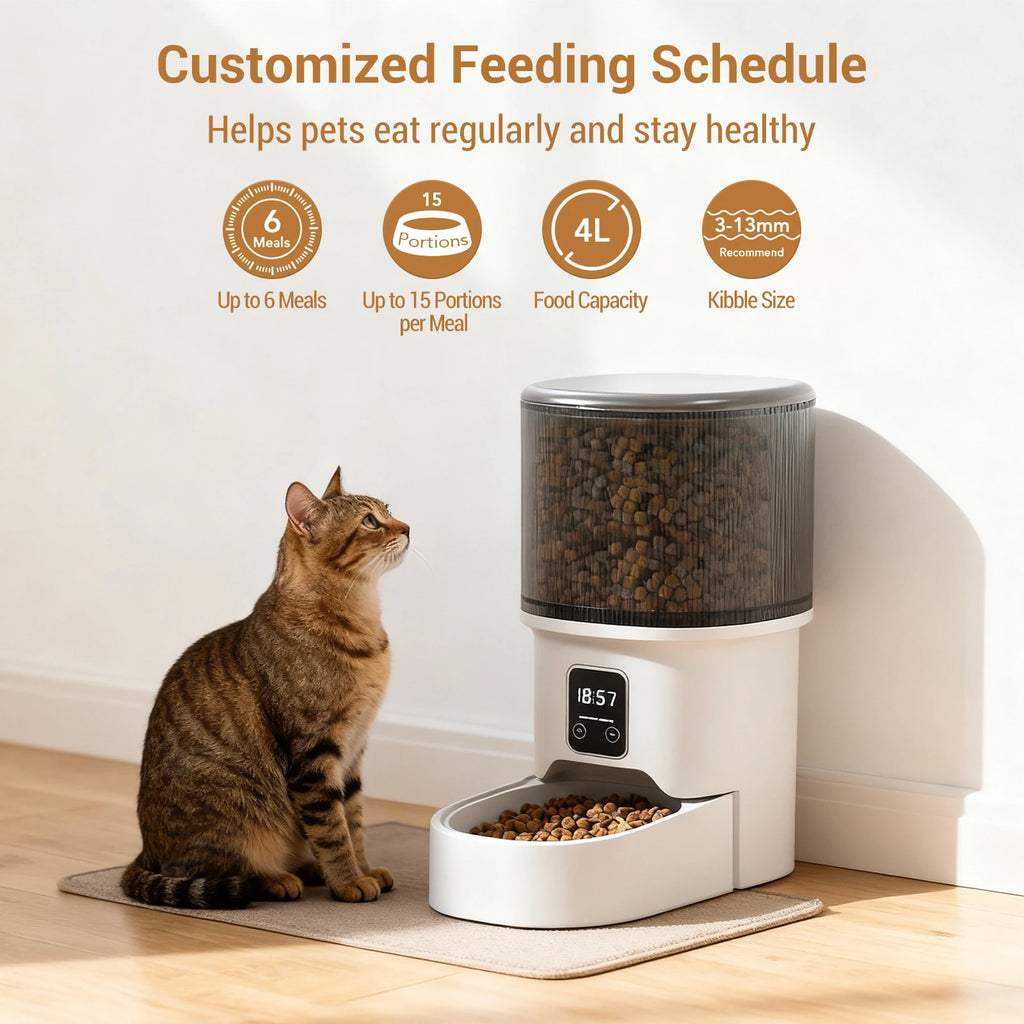 Automatic Pet Feeder 4L – 6 Meals/Day, Portion Control, Dual Power for Cats & Dogs