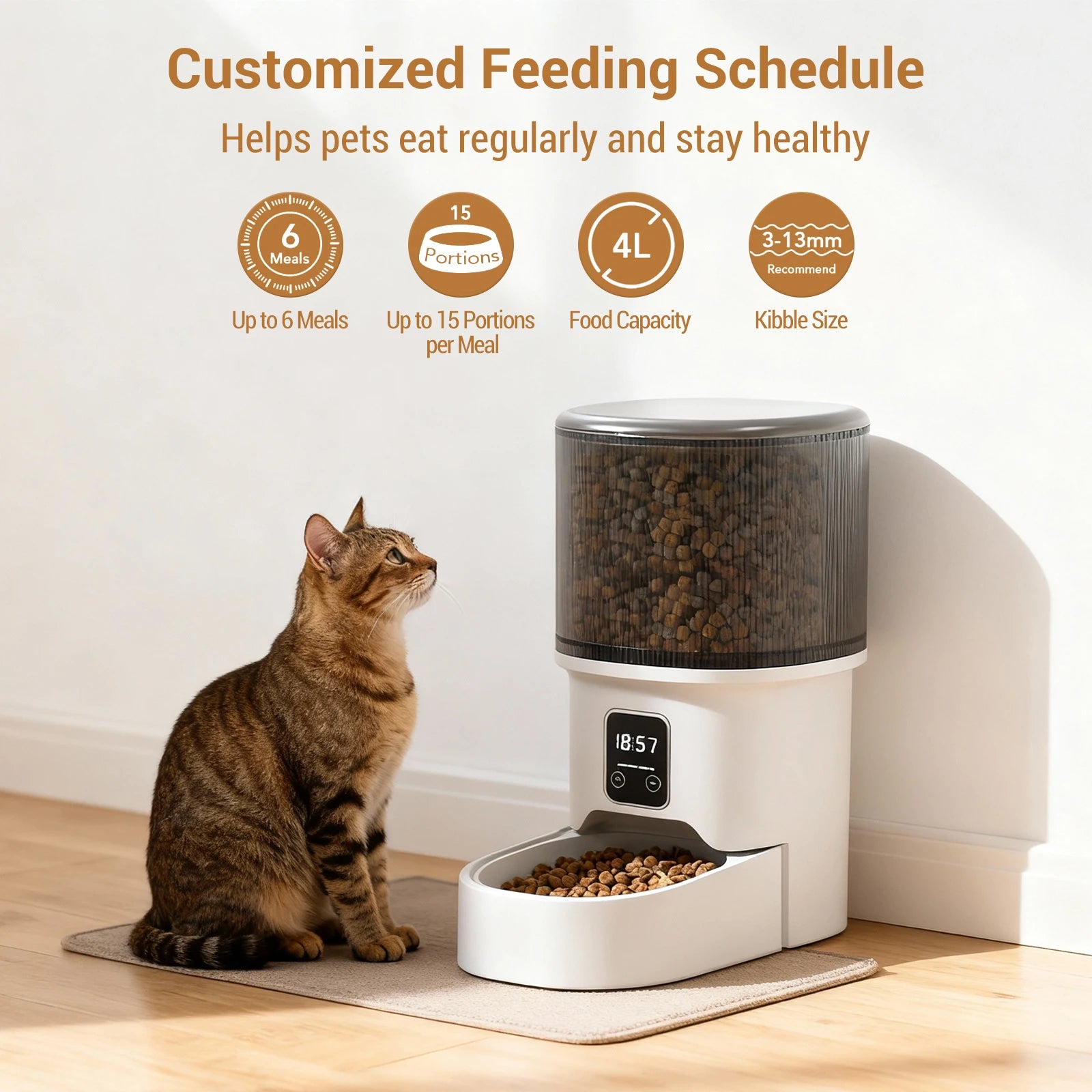 Automatic Pet Feeder 4L – 6 Meals/Day, Portion Control, Dual Power for Cats & Dogs