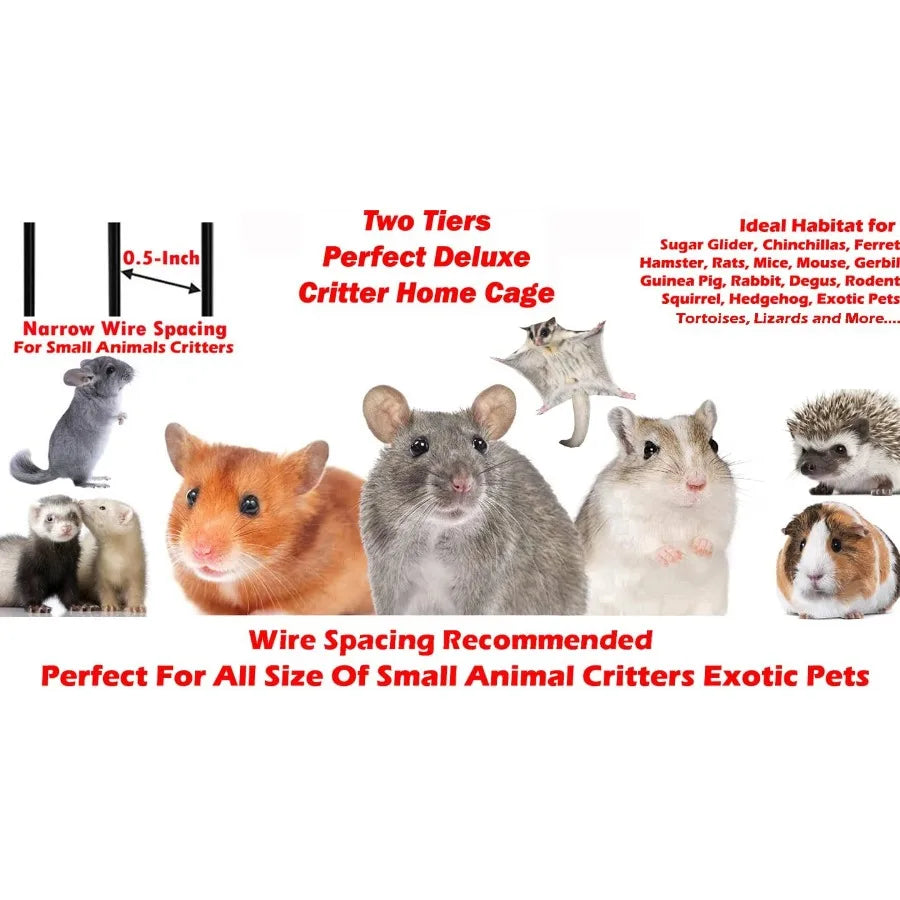 Deluxe Two Tiers Small Animal Critter Cage with Tight 1 2Inch Bar Spacing for Ferrets Chinchillas Rats Mice Squirrels Rabbits a