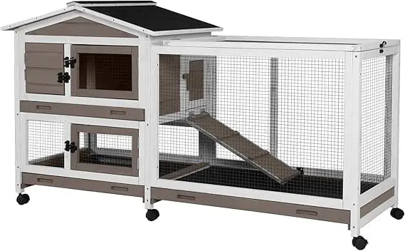 Rabbit Hutch Outdoor Indoor Rabbit Cage Chikcen Coop with Casters Guinea Pig Cage with 3 Deep No Leakage Pull Out Tray,Waterpro