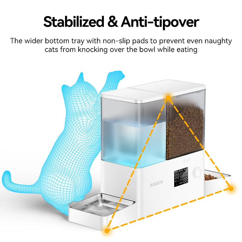 ROJECO 2In1 Automatic Pet Feeder Gravity Water Fountain 8.5L Button Version Auto Cat Kibble Dispenser with Water Refill Drinker