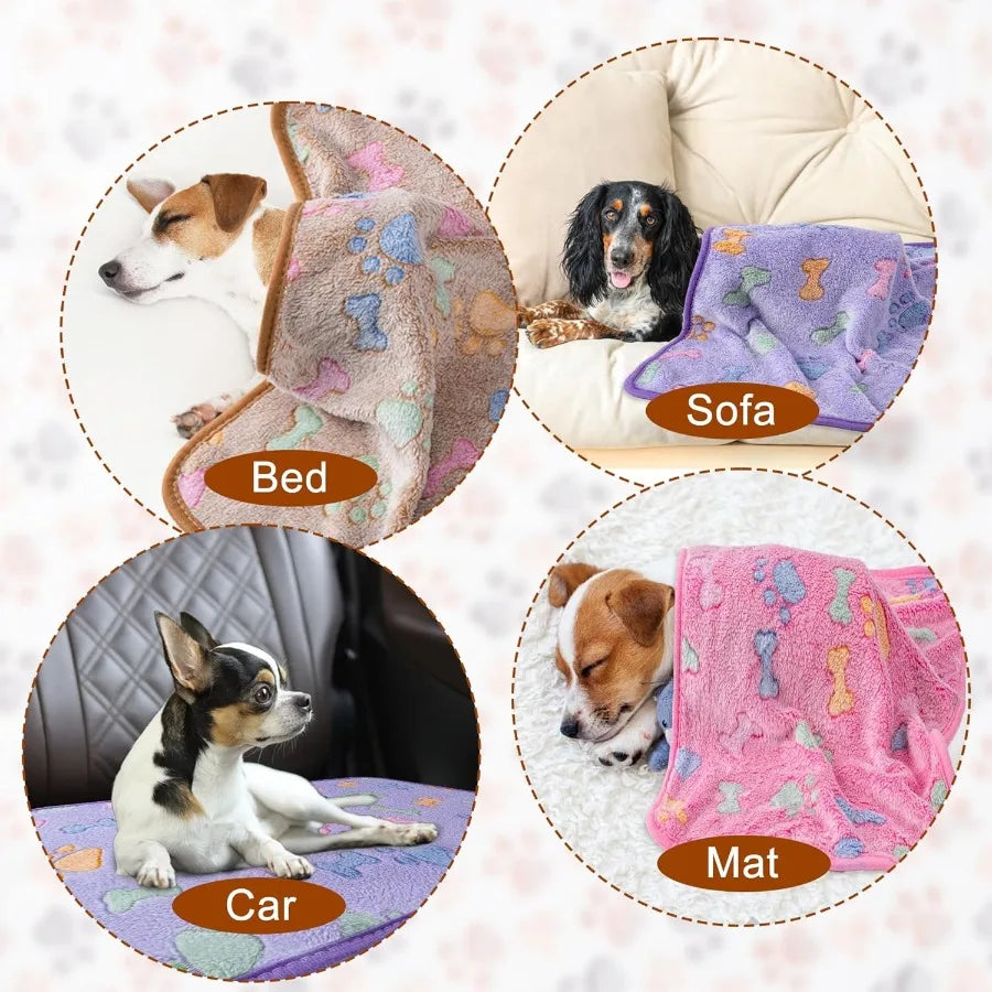 1 Pack 3 Blankets Super Soft Fluffy Premium Fleece Pet Blanket Flannel Paw Printed Throw for Dog Puppy Cat Small 23x16'' Purple