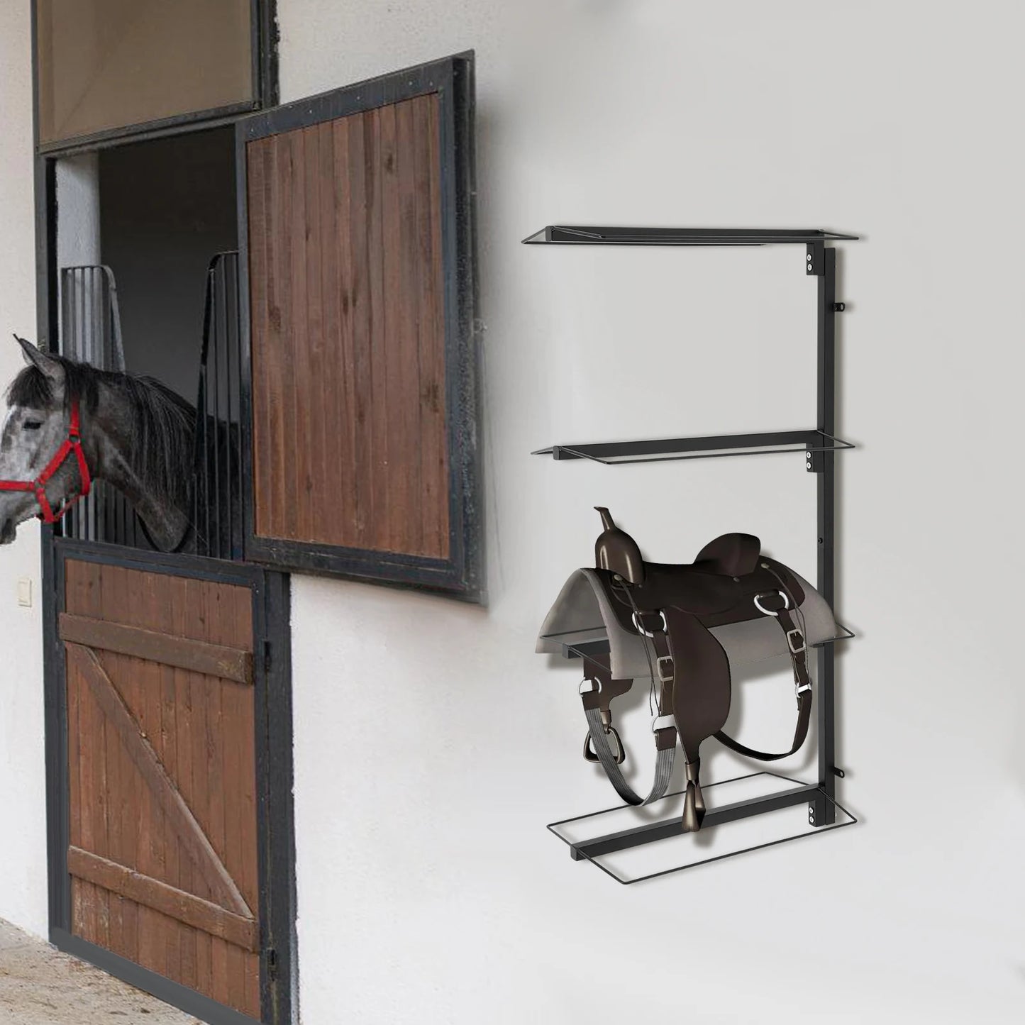 4-tier Steel Saddle Rack,Black Wall Mounted Saddle Rack 58.5*32*118cm for Horse Tack Room Stable