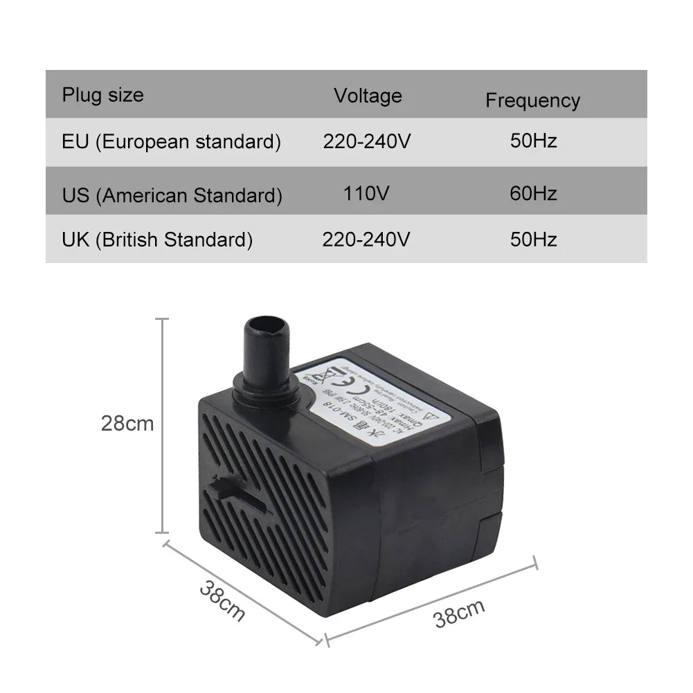 3W/4W/5W/6W Ultra-Quiet Submersible Aquarium Water Pump Water Fountain Pump Filter Fish Pond 220V-240V 50HZ EU Plug