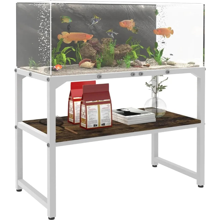 30 Gallon Rimless Fish Tank Stand with Shelf for Storage 2Tier Metal Aquarium Stand Ideal for Breeder Tanks Turtle and Reptile