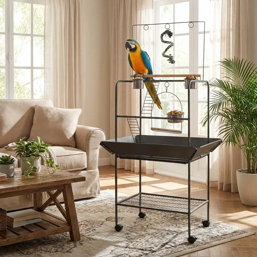 62-Inch Parrot Play Stand with Perches, Ladders & Wheels – Bird Activity Center
