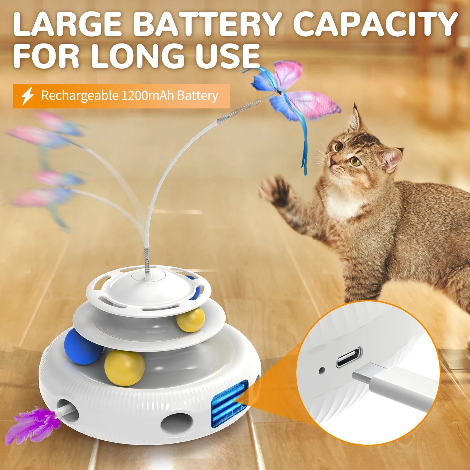 Rechargeable Cat Laser Toy - Automatic Interactive Feather & Laser Pointer for Indoor Cats