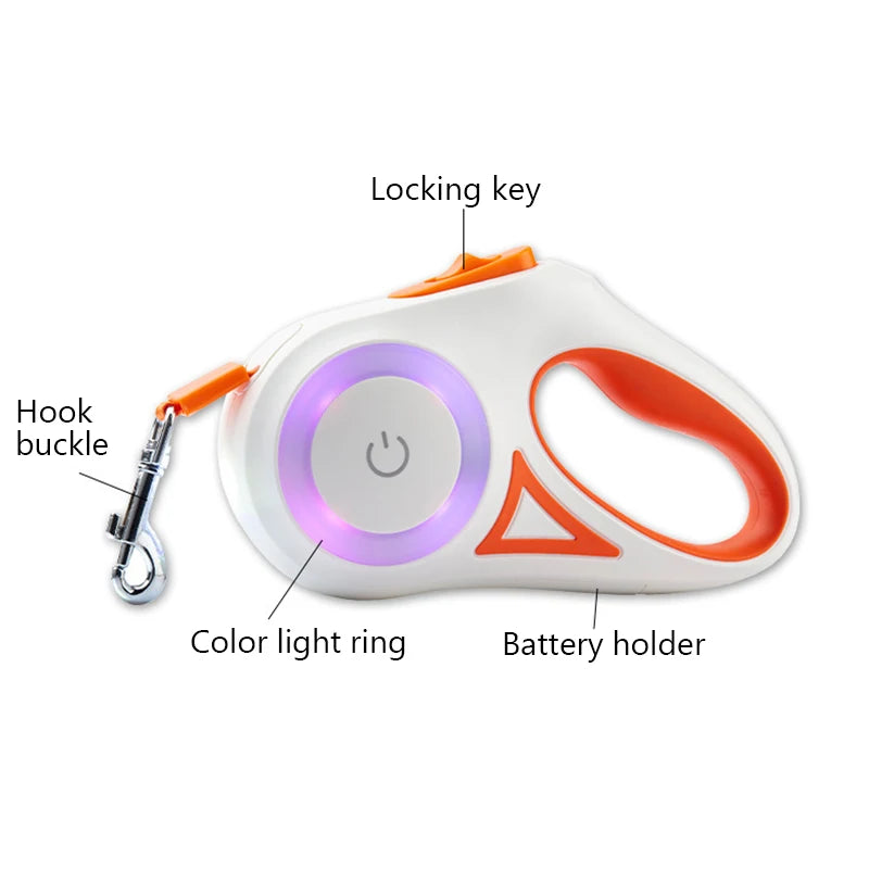5M Retractable Dog Leash with LED Flashlight - Durable Nylon for Walking & Running