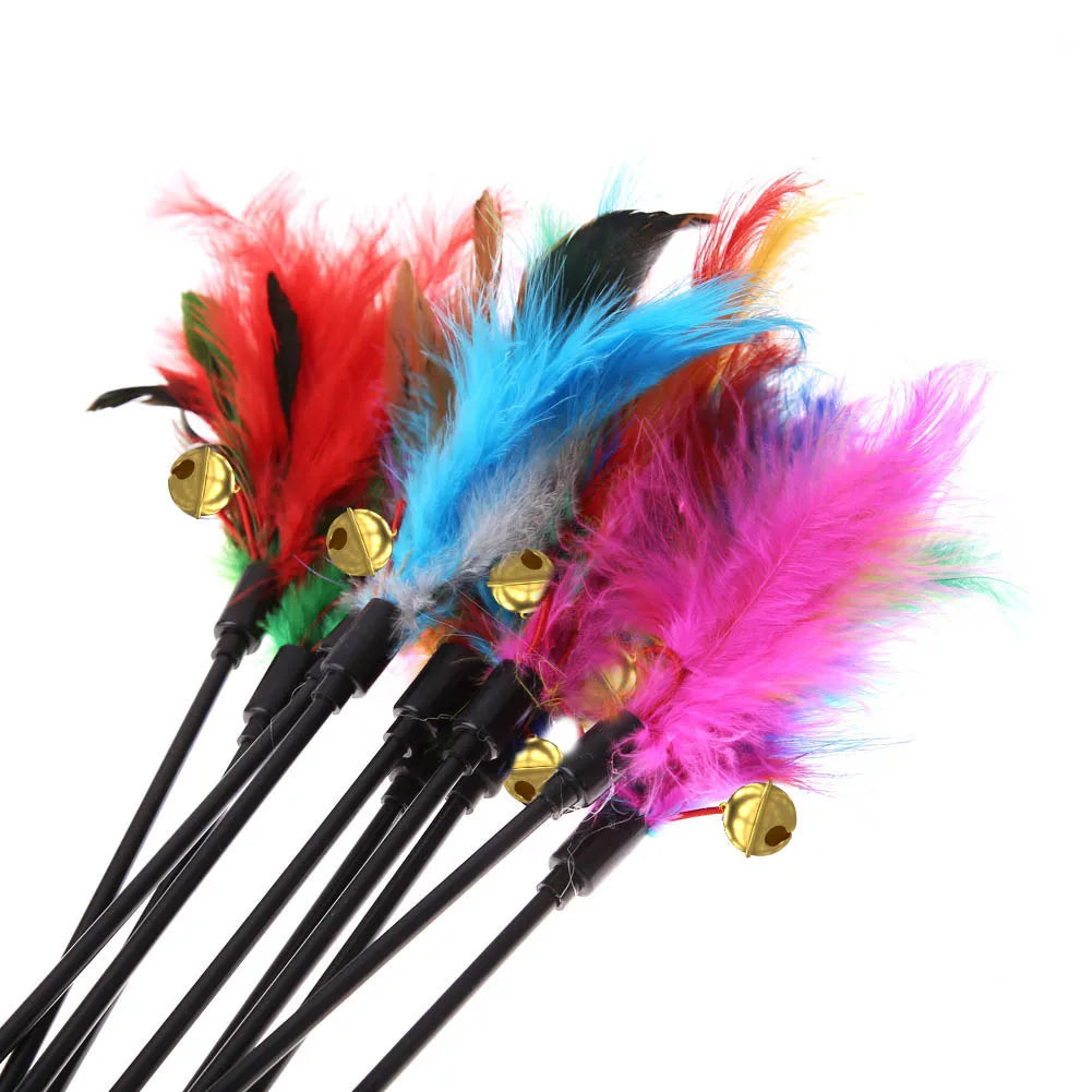5pcs/set Interactive Funny Cat Stick Colorful Feather Chicken Feather Cat Stick Bell Exquisite Creative Novelty Pet Cat Supplies