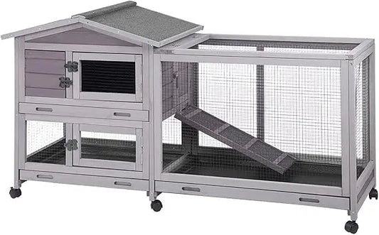 Rabbit Hutch Outdoor Indoor Rabbit Cage Chikcen Coop with Casters Guinea Pig Cage with 3 Deep No Leakage Pull Out Tray,Waterpro