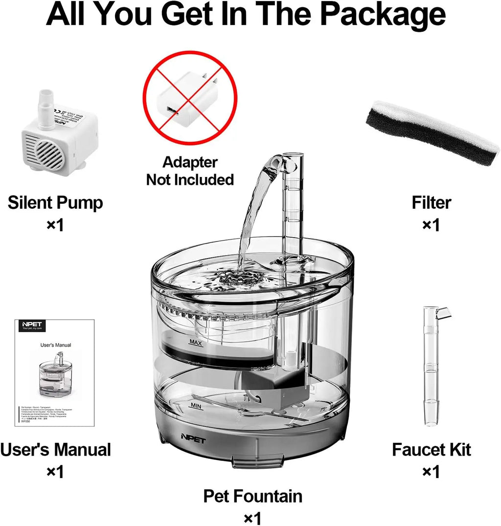 NPET Cat Water Fountain - 1.5L Automatic Pet Drinking Fountain with Replacement Faucet Kit
