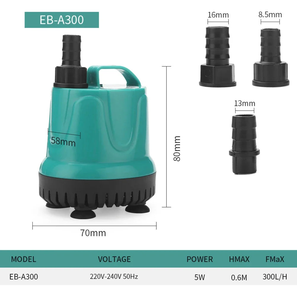 3W/4W/5W/6W Ultra-Quiet Submersible Aquarium Water Pump Water Fountain Pump Filter Fish Pond 220V-240V 50HZ EU Plug
