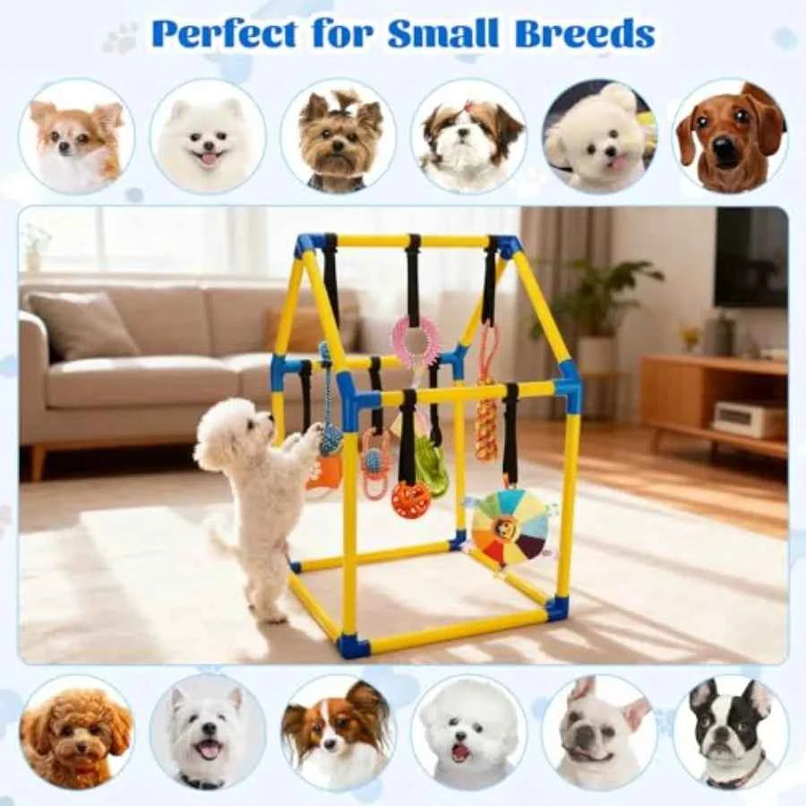 Puppy Play Gym with 9 Hanging Toys – Interactive Indoor Dog Enrichment Activity Center