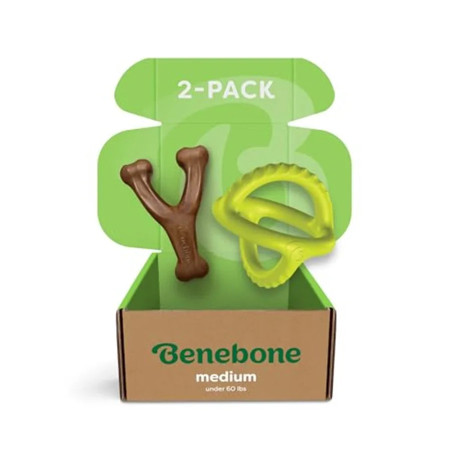 Bacon Flavored Dog Chew Toy Bundle - Wishbone & Tug Toy for Aggressive Chewers (Made in USA)