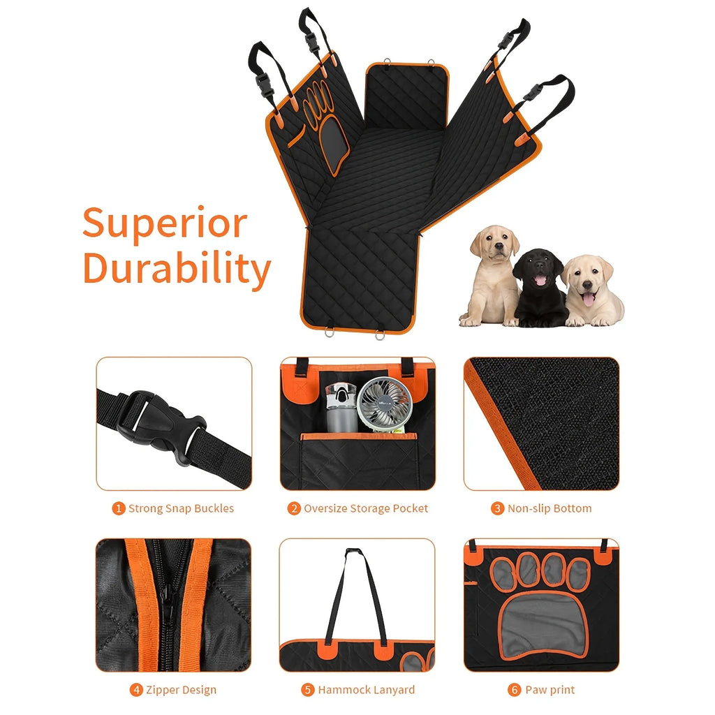 Dog Seat Cover - Heavy Duty Hammock Style Car Seat Protector with Anti-Slip Backing