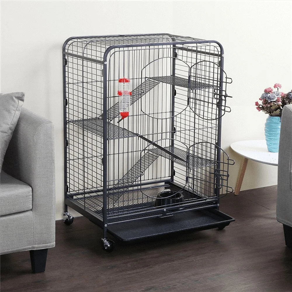 Large 37 Inch Small Animals Cage Hutch Rabbits and Cats with Rolling Wheels Four Tier Design Easy Clean Free Water Bottle Pet