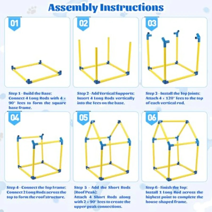 Step-by-step assembly instructions for building a geometric structure using rods.