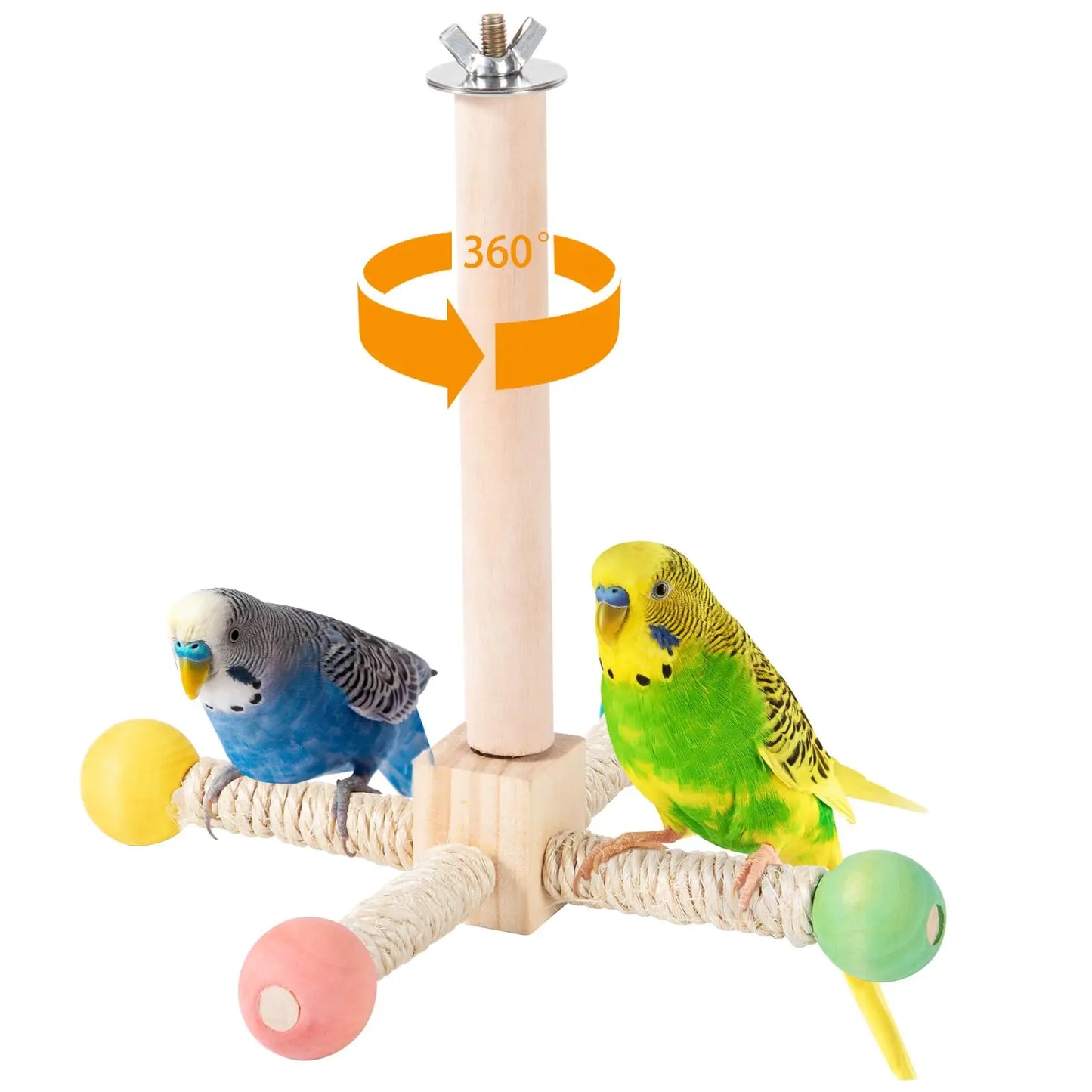 Interactive Spinning Bird Perch Toy - Wooden Exercise Stand for Budgies, Cockatiels & Small Parakeets