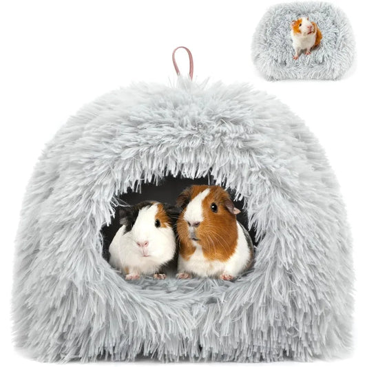 Gea Pig Bed Plush Calming Hideout Warm Rabbit Hide for Hamsters Hedgehogs Ferrets Dwarf Rabbits and Other Small Animals Grey