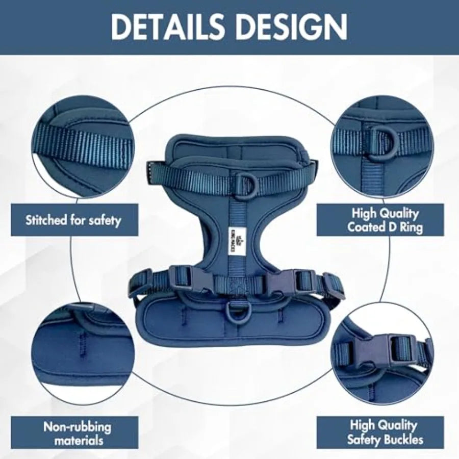 Adjustable Dog Harness Set with Collar and Leash Featuring Waste Bag Holder and Dirty Waste Bag Clip for Small Medium and Large