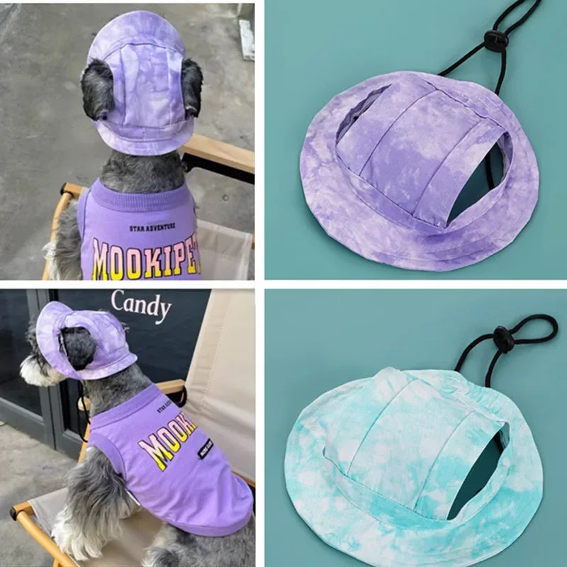 Cotton Cat Sun Hat With Ear Holes Round Brim Dog Puppy Cat Bucket Hat Outdoor Sun Protection Pet Caps for Small Medium Cat Dogs