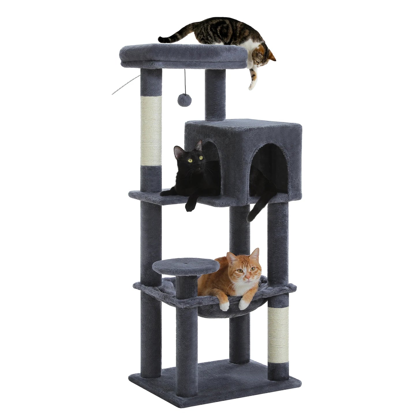 5-Level Cat Tree 113cm Cat Tower with Top Perch,Soft Condo,Natural Sisal Scratching Post,Attractive Pompom,Anti-tip kit,Hammock