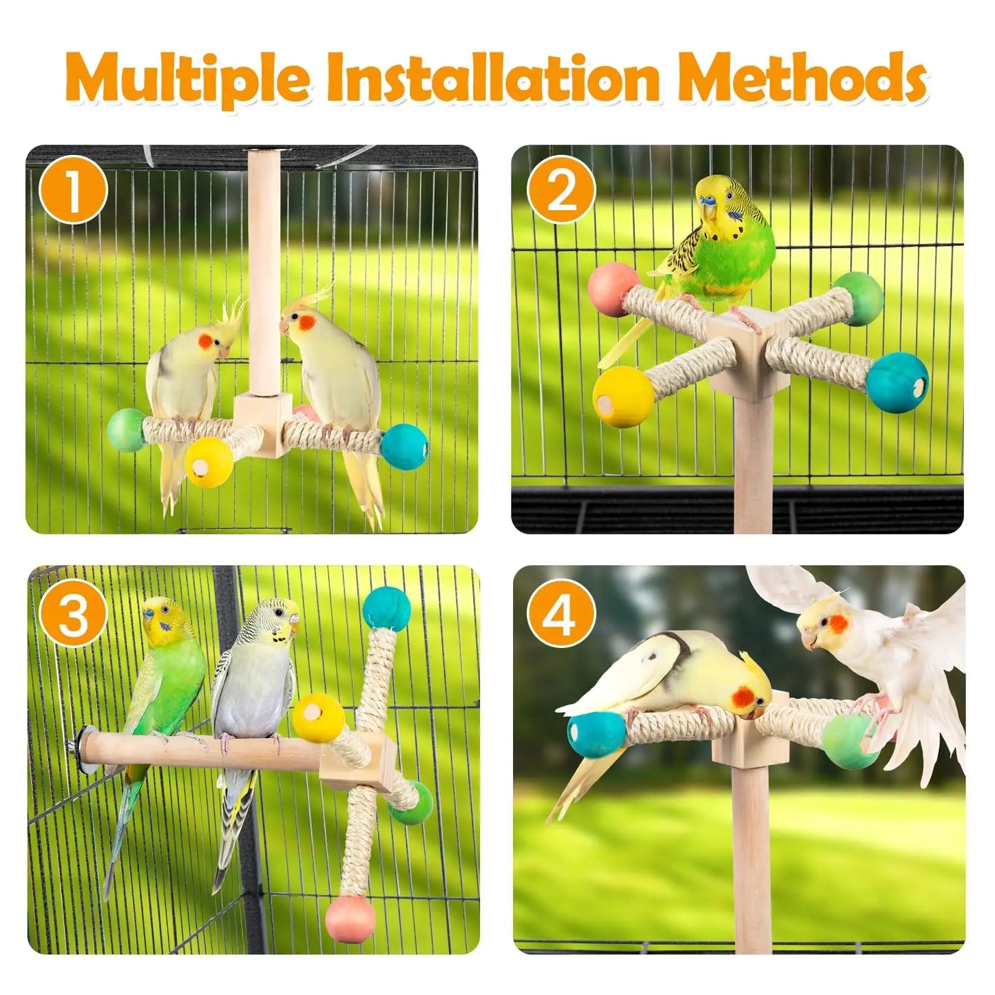 Interactive Spinning Bird Perch Toy - Wooden Exercise Stand for Budgies, Cockatiels & Small Parakeets