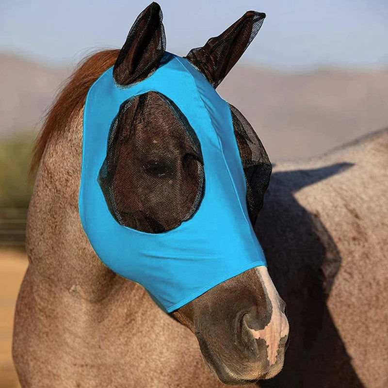 1Pc Color Random Horse Face Mask Anti Fly Breathable Stretch Knitted Mesh Anti Mosquito Mask Horse Riding Equestrian Equipment