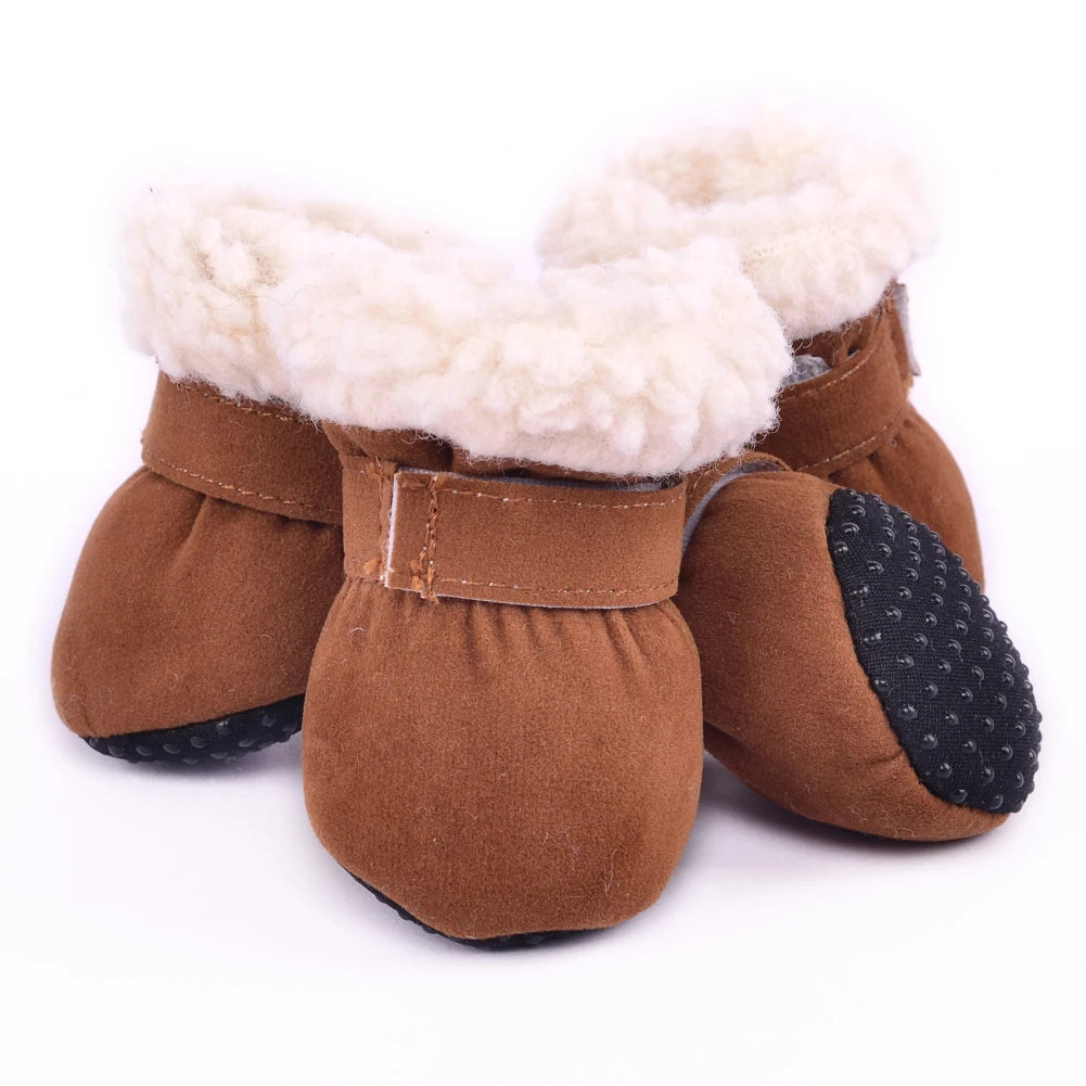 4Pcs Pet Dog Snow Boots Autumn Winter Warm Plush Dog Shoes for Small Medium Dog Cats S-XL Soft with Non-Slip Soles