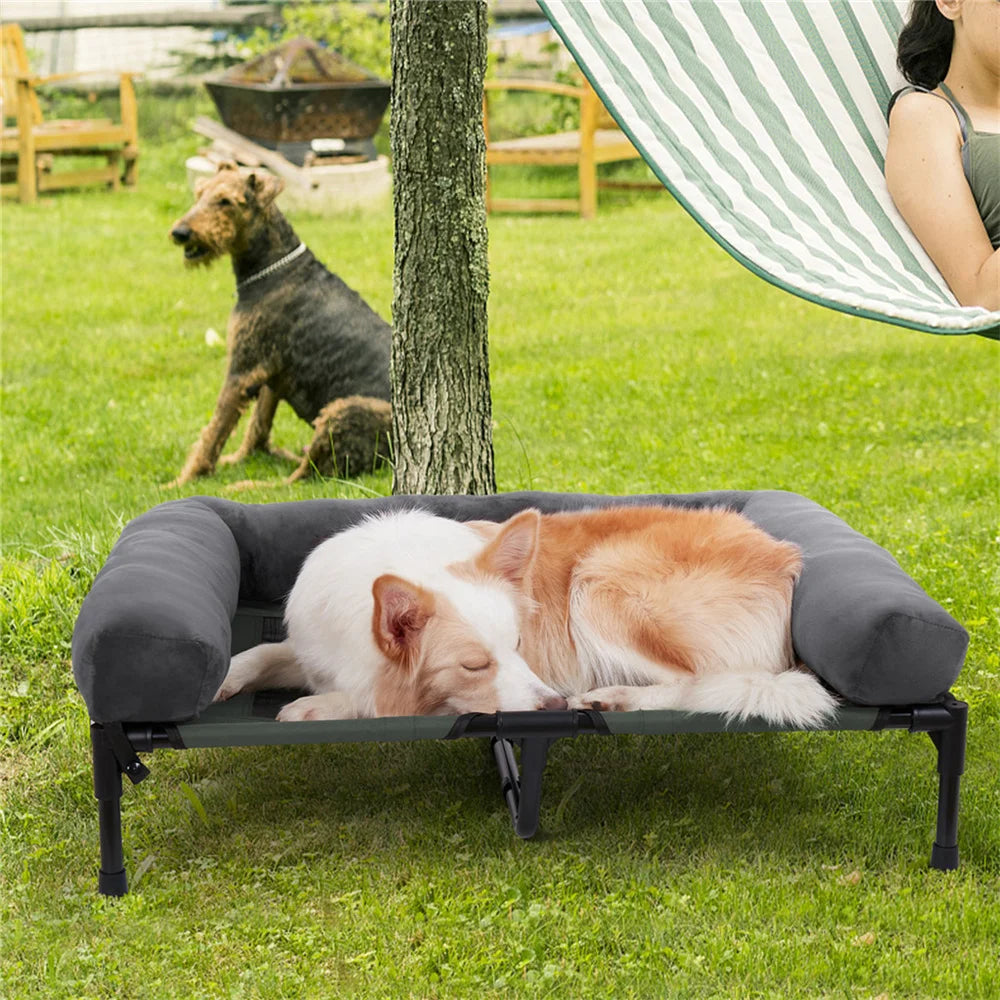 XXL/XL Raised Dog Bed - Outdoor Elevated Cot with Cooling Mat & Plush Mat for Large Dogs