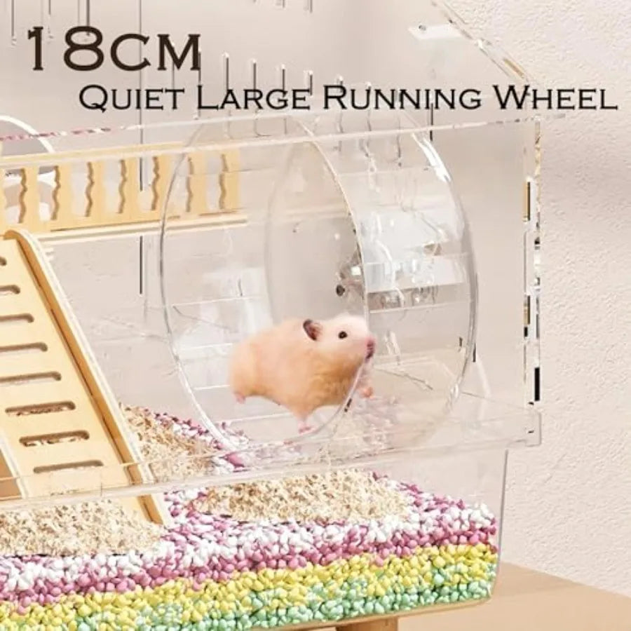 8 in 1 Acrylic Hamster Cage with All Accessories2Layer Hamster House with Full Transparent Viewing Top Open Mouse Cage for Pet