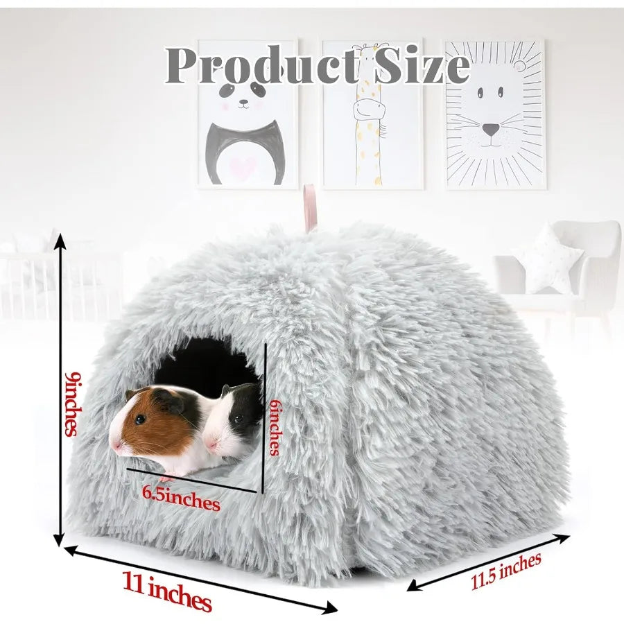 Gea Pig Bed Plush Calming Hideout Warm Rabbit Hide for Hamsters Hedgehogs Ferrets Dwarf Rabbits and Other Small Animals Grey