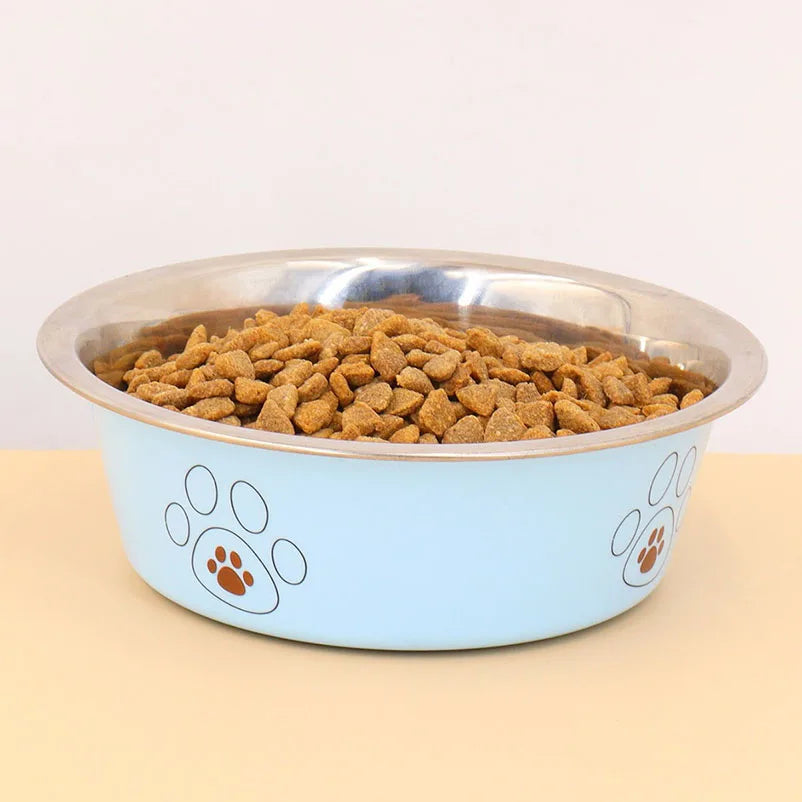 Stainless steel footprint dog bowl anti-tip non-slip cat bowl dog bowl cute cartoon pet Supplies feeding and drinking water bowl