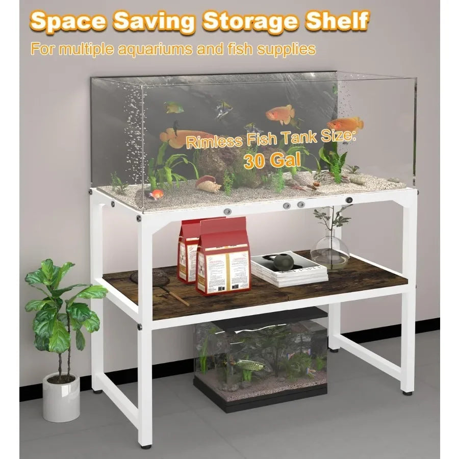 30 Gallon Rimless Fish Tank Stand with Shelf for Storage 2Tier Metal Aquarium Stand Ideal for Breeder Tanks Turtle and Reptile