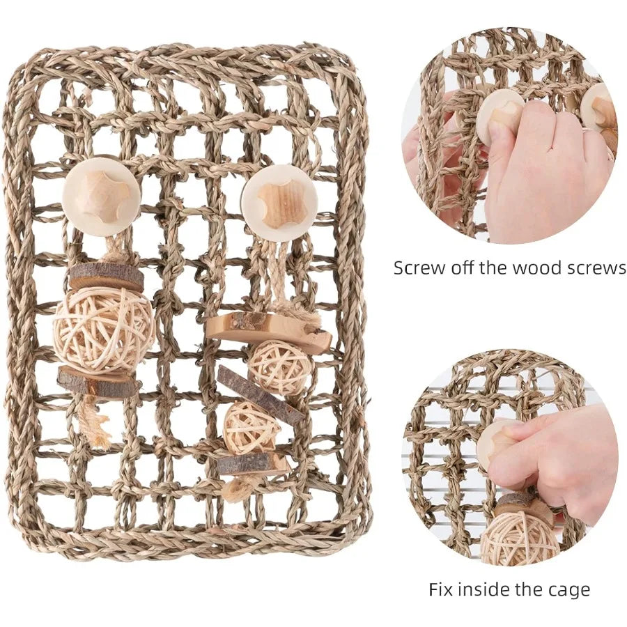 Srass Protector Mat with Toys for Rabbit Bunny Chinchilla Guinea Pigs or Other Rodent Pets 11 X 7.87inch