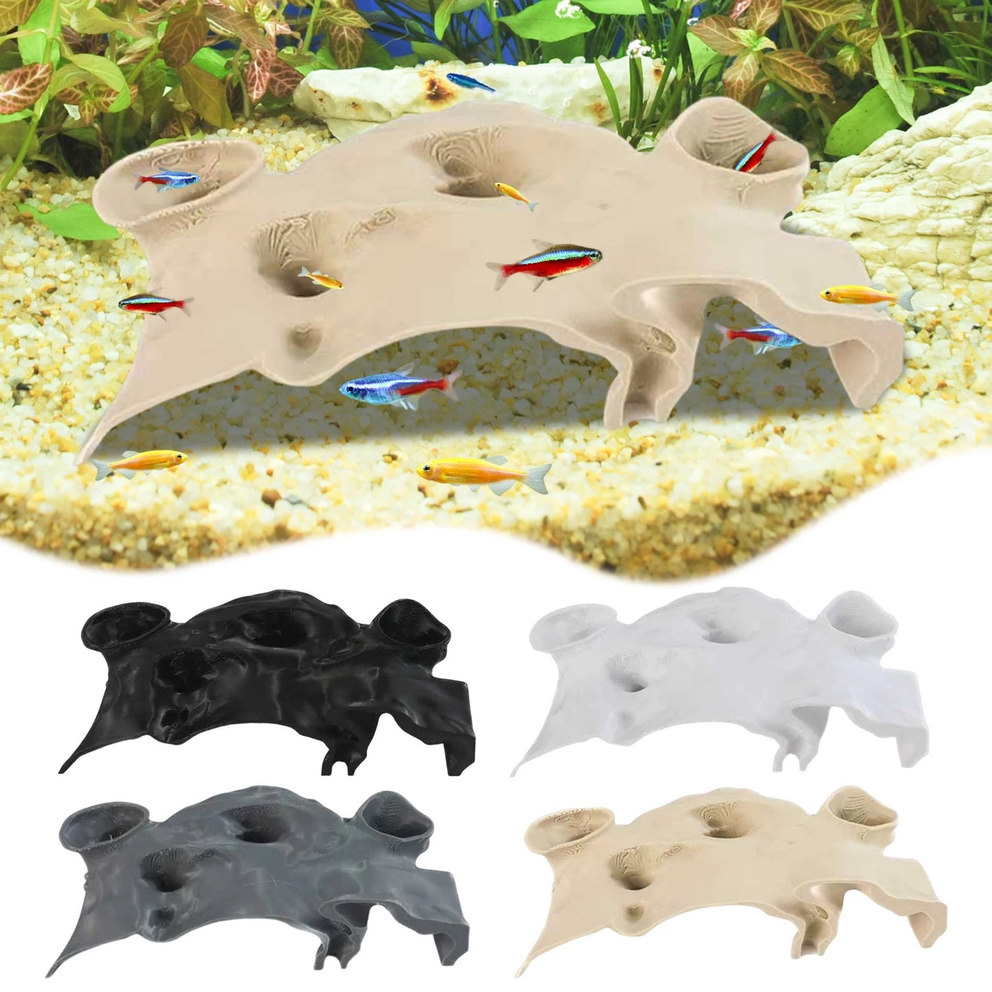 Fish Tank Hidden Cave Hideout Shelter Tunnel for Small Fish Shrimp Reptile 3D Printed Aquarium Landscaping Underground Cave