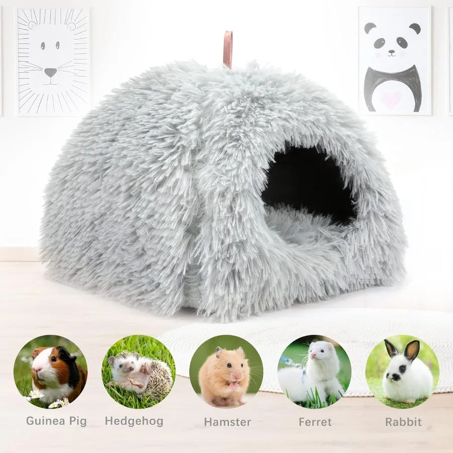 Gea Pig Bed Plush Calming Hideout Warm Rabbit Hide for Hamsters Hedgehogs Ferrets Dwarf Rabbits and Other Small Animals Grey