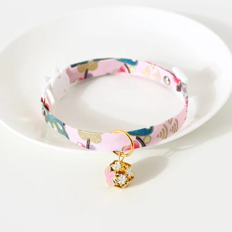 Japanese Style Adjustable Pet Flower Hollow Bell Collar Cat Dog Collar Dog Rabbit Chinese Style Accessories