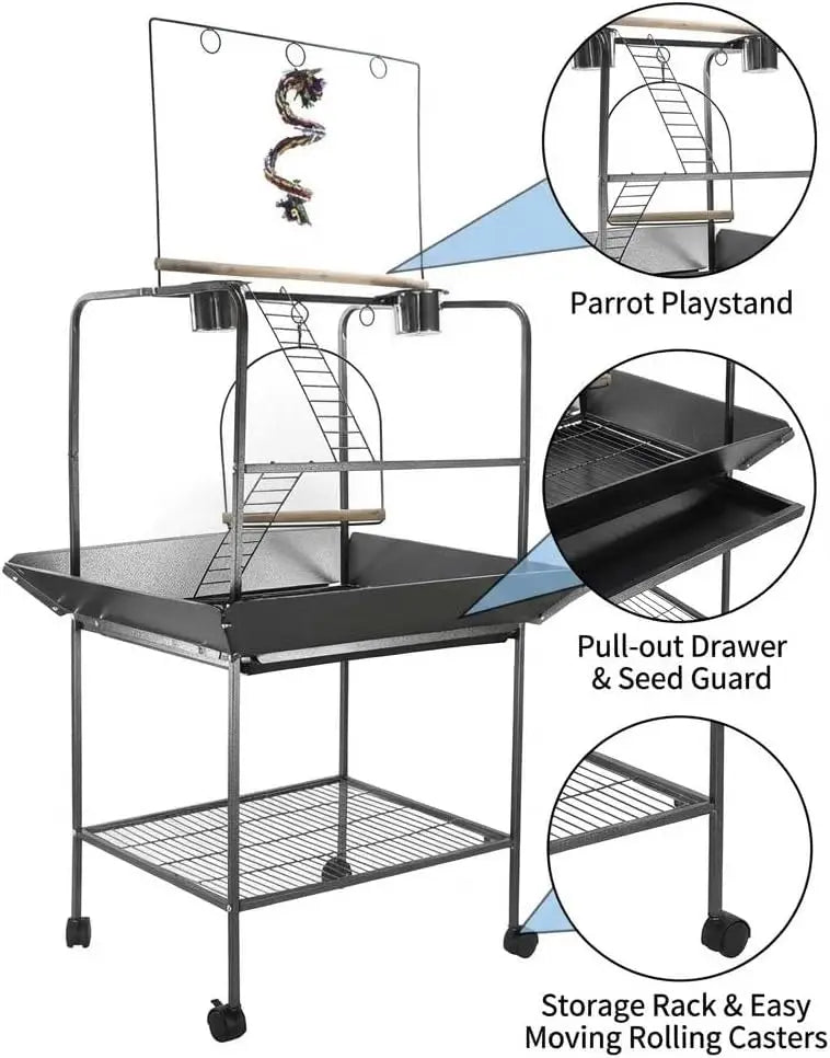 62-Inch Parrot Play Stand with Perches, Ladders & Wheels – Bird Activity Center