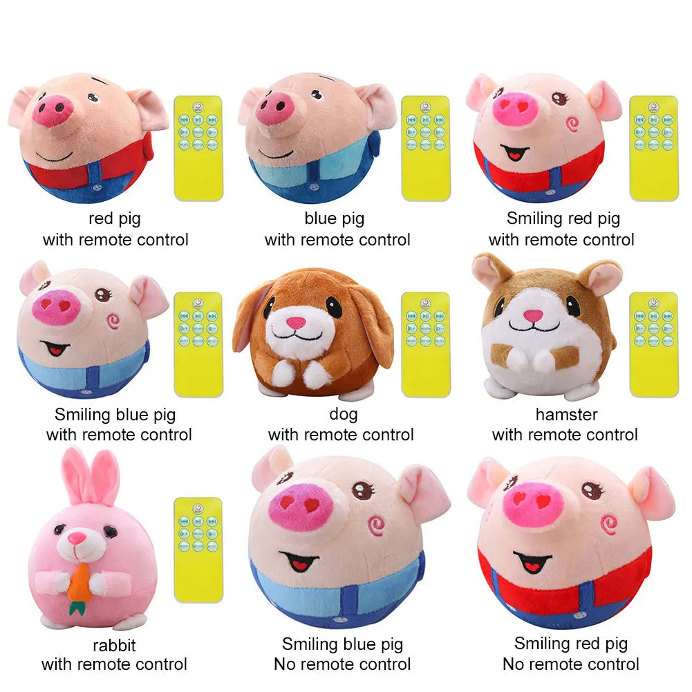 Cartoon Pig Interactive Pet Toy - USB Rechargeable Moving Plush Ball for Dogs & Cats