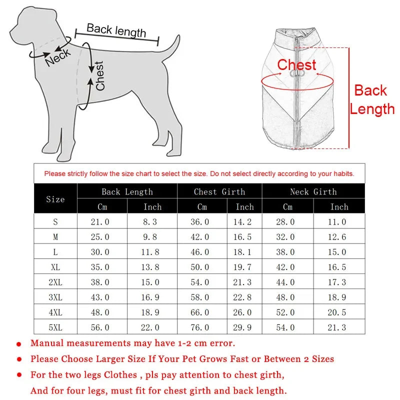 Large Dog Clothes for Small Medium Dogs Cat Winter Warm Puppy Vest Jacket French Bulldog Labrador Outdoor Windproof Pet Coat
