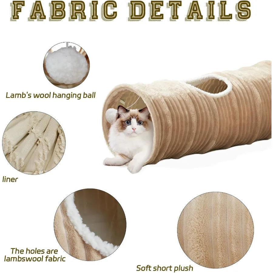 Collapsible Straight Tube Cat Tunnel with Fun Ball and Two Access Holes for Indoor Cats Rabbits Ferrets Puppies and Large Pets