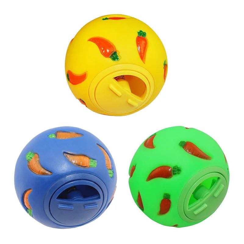 1pc Random Color Interesting Puzzle Toy Carrot Printed Ball Pet Feed Dispenser Toy Slow Feed for Small Pet Cat Rabbits Hamsters