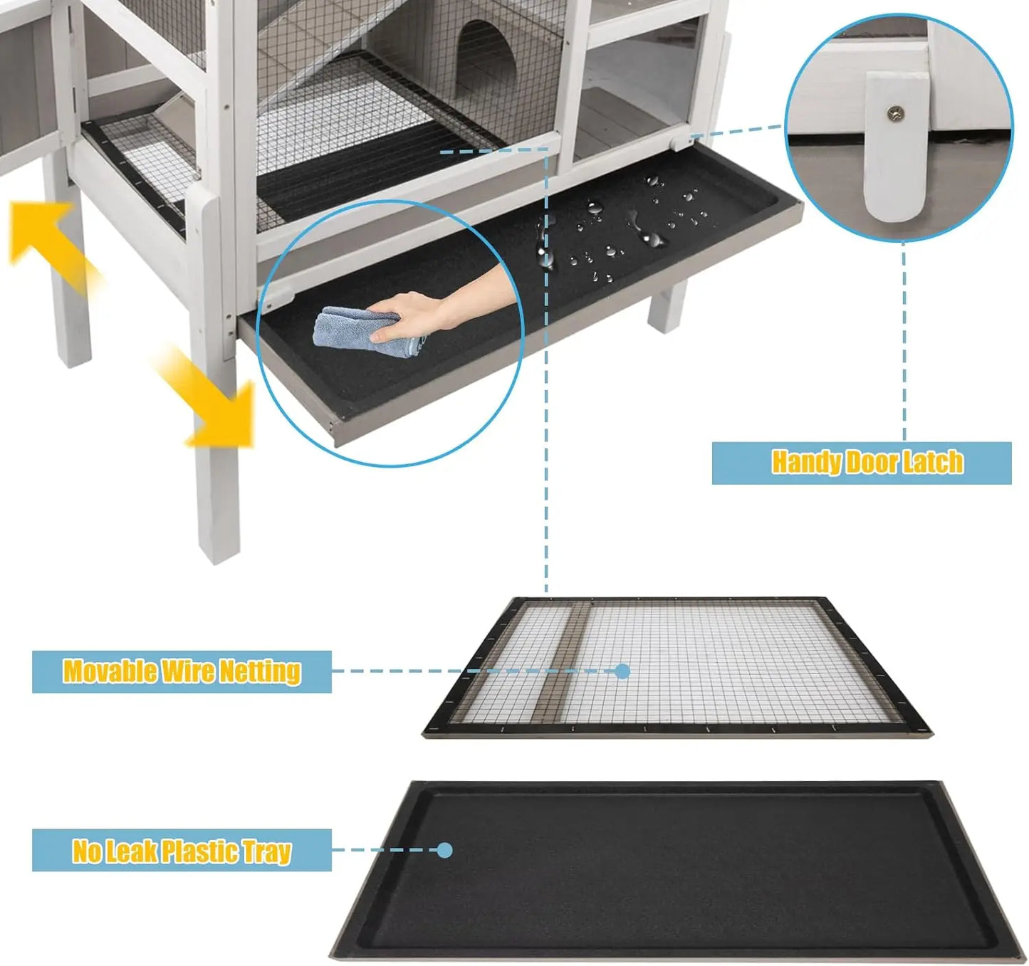 Pig Cages Indoor, Wooden Guinea Pig Cages with Stand, Rabbit Cage Hutch with Ramp and Hideout, Small Animals Cage Habitat