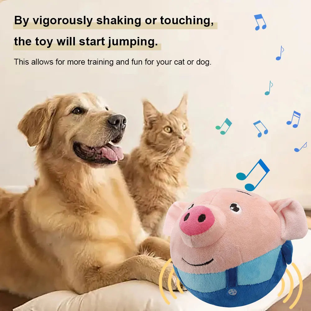 Cartoon Pig Interactive Pet Toy - USB Rechargeable Moving Plush Ball for Dogs & Cats