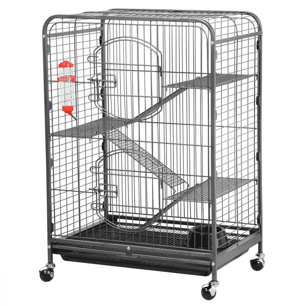 Large 37 Inch Small Animals Cage Hutch Rabbits and Cats with Rolling Wheels Four Tier Design Easy Clean Free Water Bottle Pet