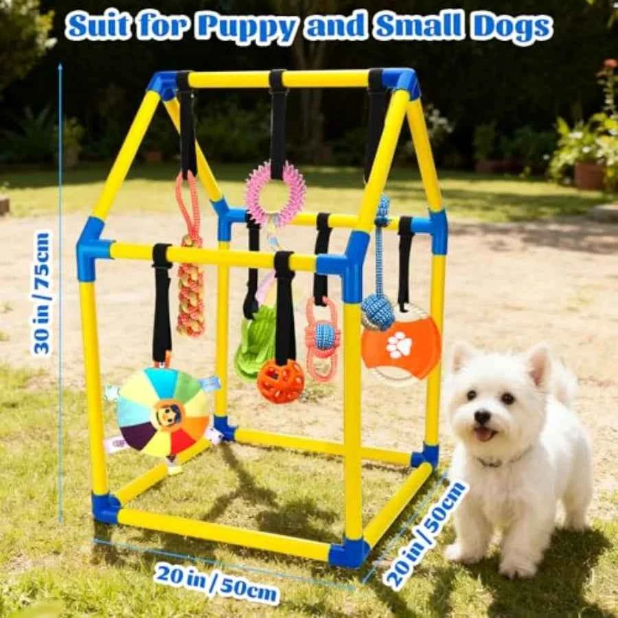Puppy Play Gym with 9 Hanging Toys – Interactive Indoor Dog Enrichment Activity Center